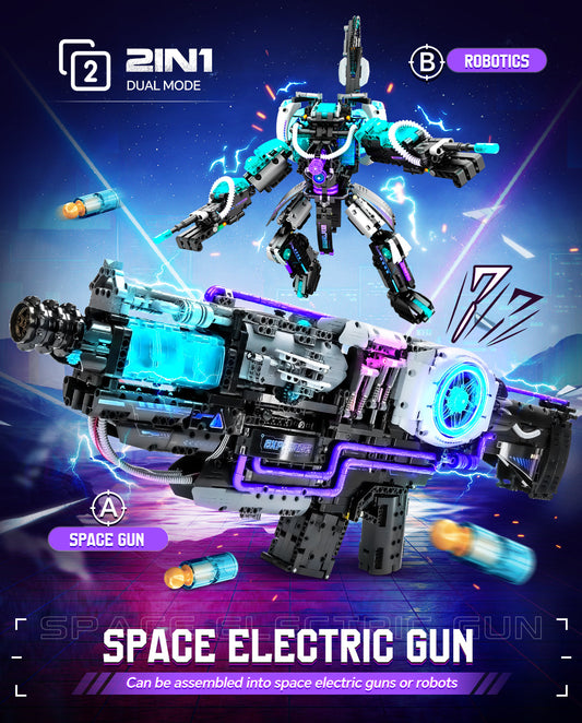 Trilumity 2 in 1 Transforming Electric Space Gun and Robot Building Toy, Futuristic Mechanical Interactions and Building Block Set, 3,037-Piece