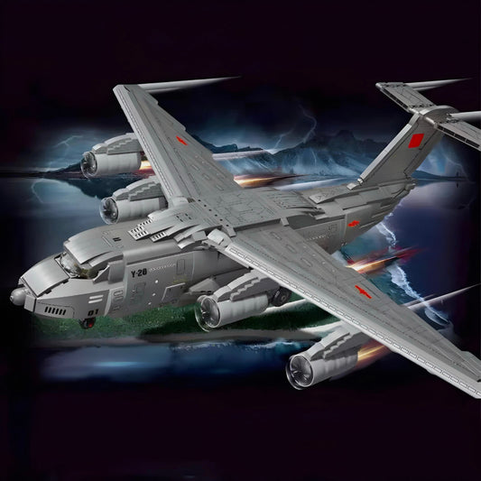 Trilumity Y-20 Large Military Aircraft Building Block Set, Remote Control, 2,202-Piece