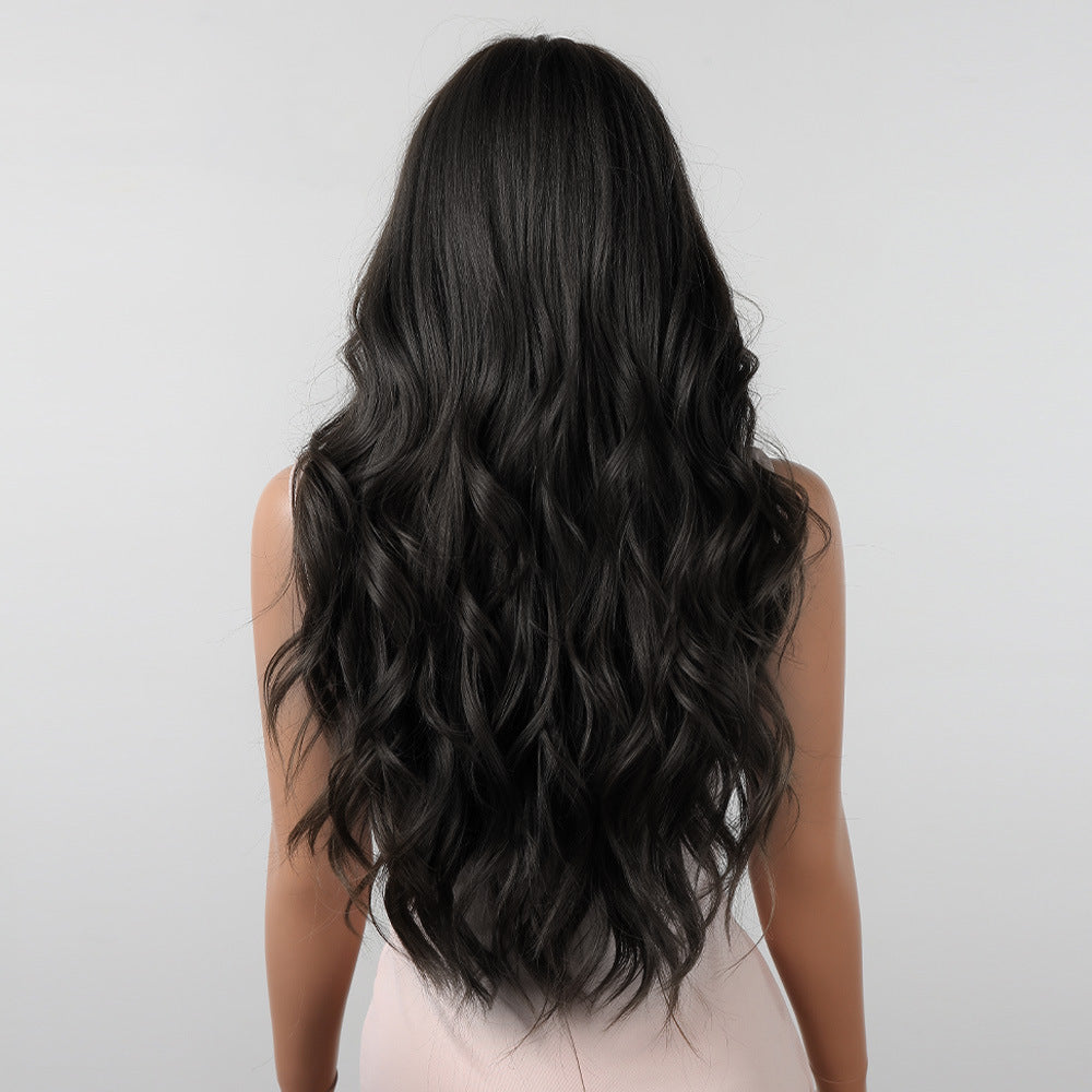 Trilumity Loose Wave Wig with Bangs in Black, hairline close-up