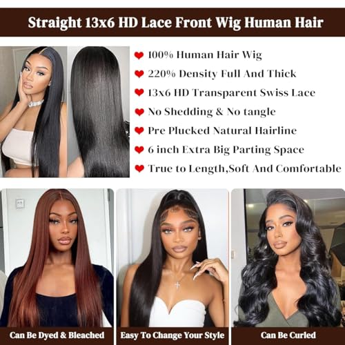 Trilumity Straight 200 Density 13X6 Straight Human Hair - Natural Black Hair Replacement Wig