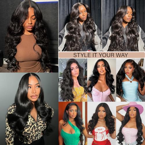 Trilumity Half 3 In 1 Body Wave Human Hair - Natural Black Hair Replacement Wig