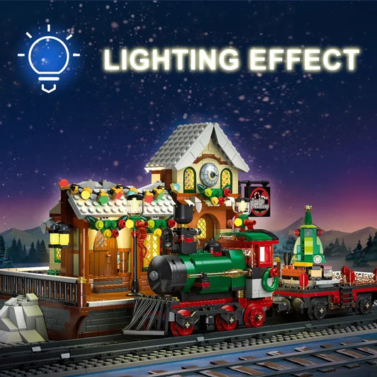 JieStar Building Block Set: The Railway Station At Christmas, Model 89142