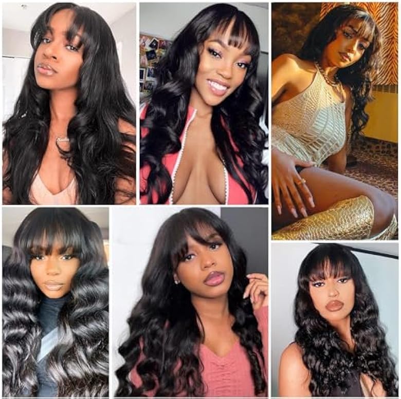 Trilumity With Bangs For Body Wave Brazilian Virgin Hair - Natural Color Hair Replacement Wig