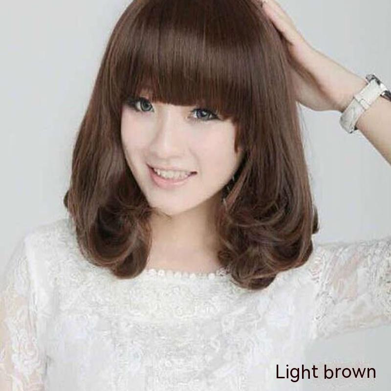 Trilumity Curly Wig with Bangs in Dark Brown, colour reference