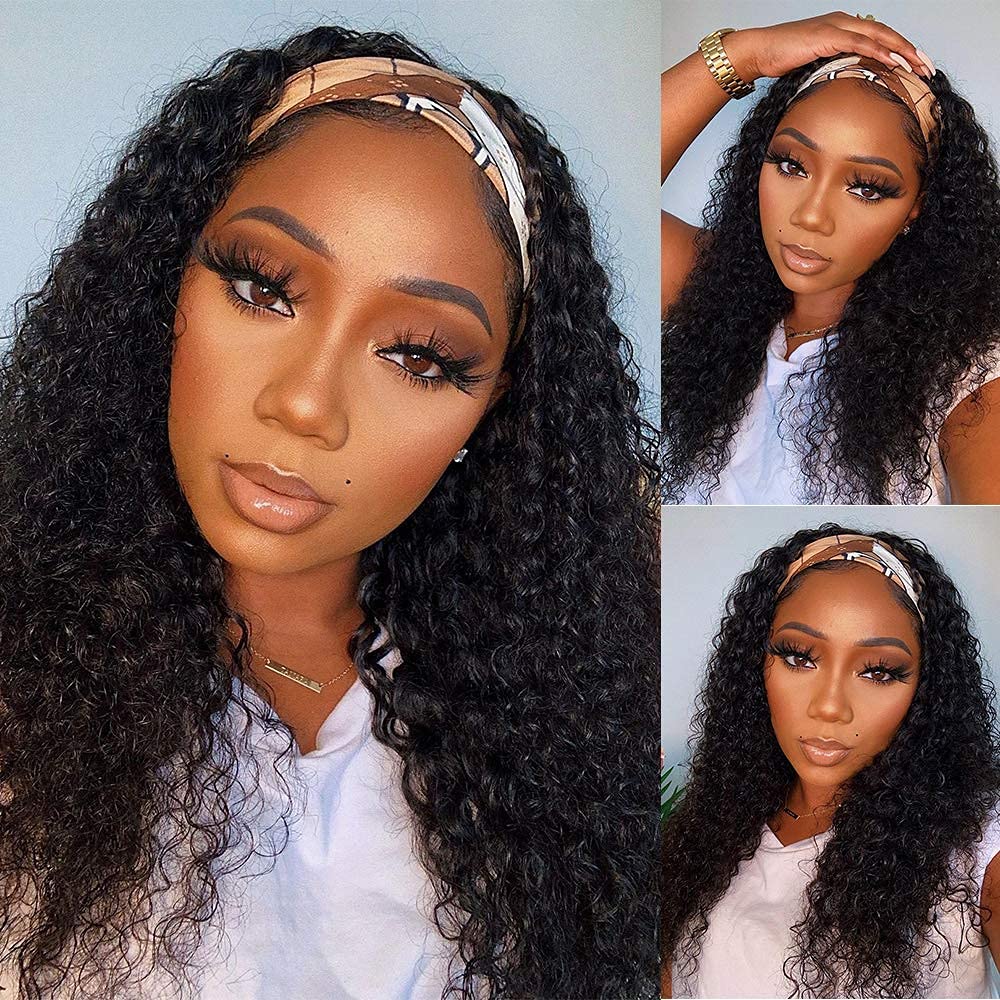 Trilumity Headband For Women Deep Wave Brazilian Virgin Hair - Natural Color Hair Replacement Wig