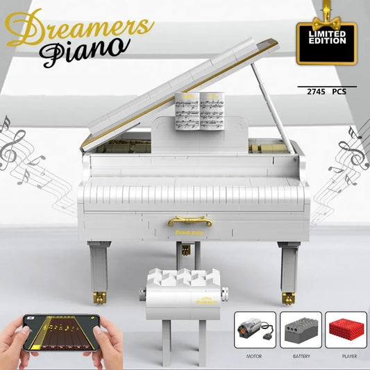 Happy Build MOC Motorized Building Block Set: APP RC Dream White Piano, Model 21003YC