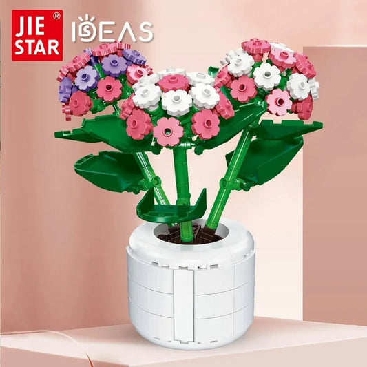 JieStar MOC Building Block Set: Potted Hydrangea Plant, Model 92362