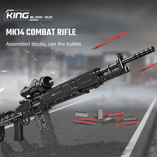 Mould King MOC Building Block Set: 14026 Military MK14 Battle Assault Rifle Gun, Model K14026