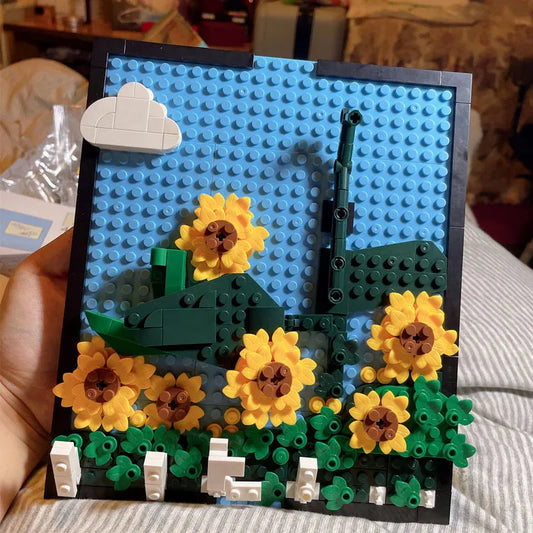 QZL MOC Building Block Set: Sunflowers Helianthus Art Painting, Model 92003