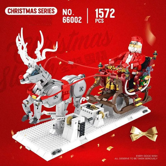 Reobrix MOC Building Block Set: Christmas Sleigh Santa Claus Elk Reindeer, Model RE66002