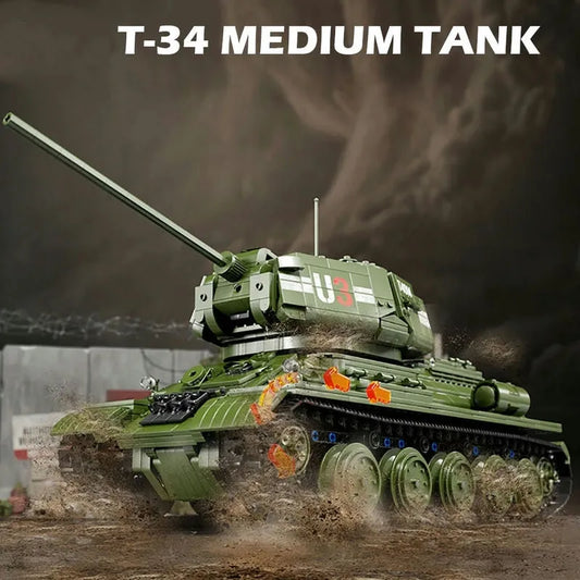 TiaGole Motorized Building Block Set: WW2 RC Soviet Army T34 Medium Tank, Model T4014PF