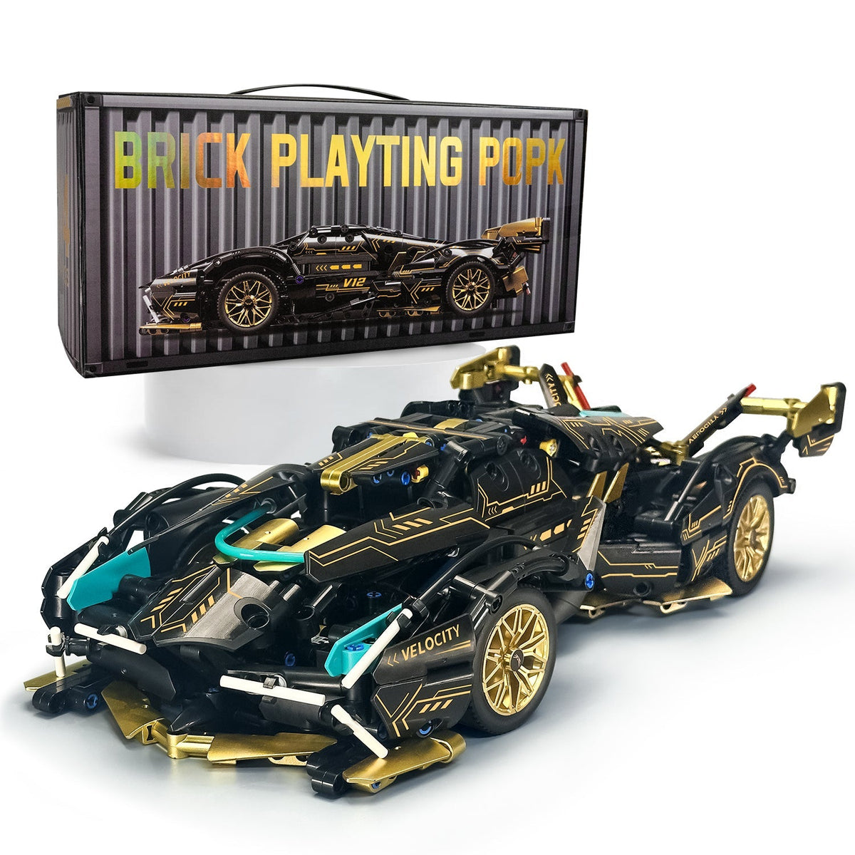 Trilumity Lamborghini V12 Black Sports Car MOC, 1:14 Car Model for Boys Men Building Block Set, 1,124-Piece