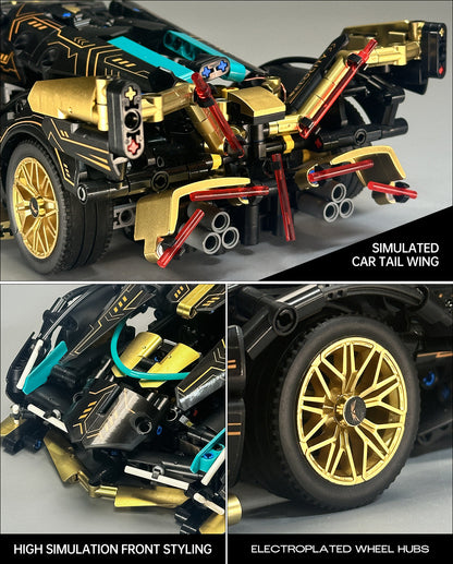 Trilumity Lamborghini V12 Black Sports Car MOC, 1:14 Car Model for Boys Men Building Block Set, 1,124-Piece