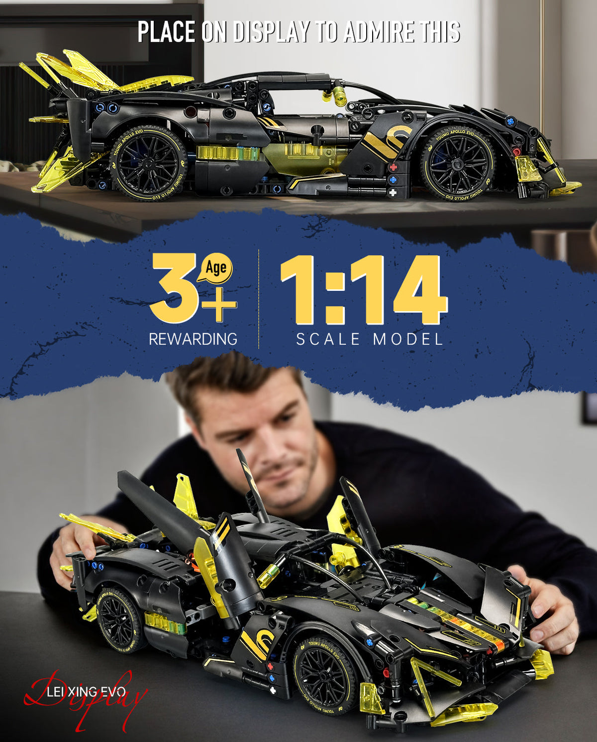 Trilumity Building Block Set: Sports Car Building Sets, Adults Model and Racing Sports Collectable Model, 1:14 Construction Sports Car for Boys Men