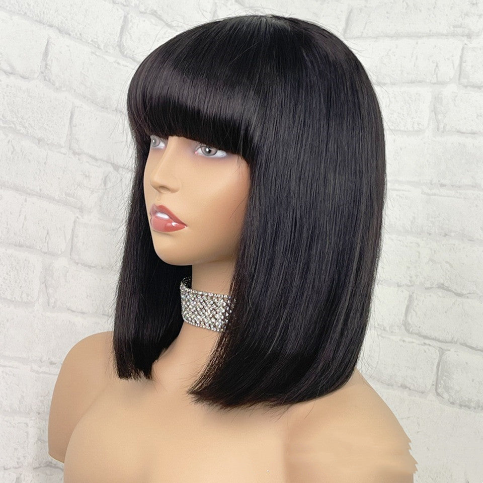 Trilumity Straight Wig with Bangs in Black, back view