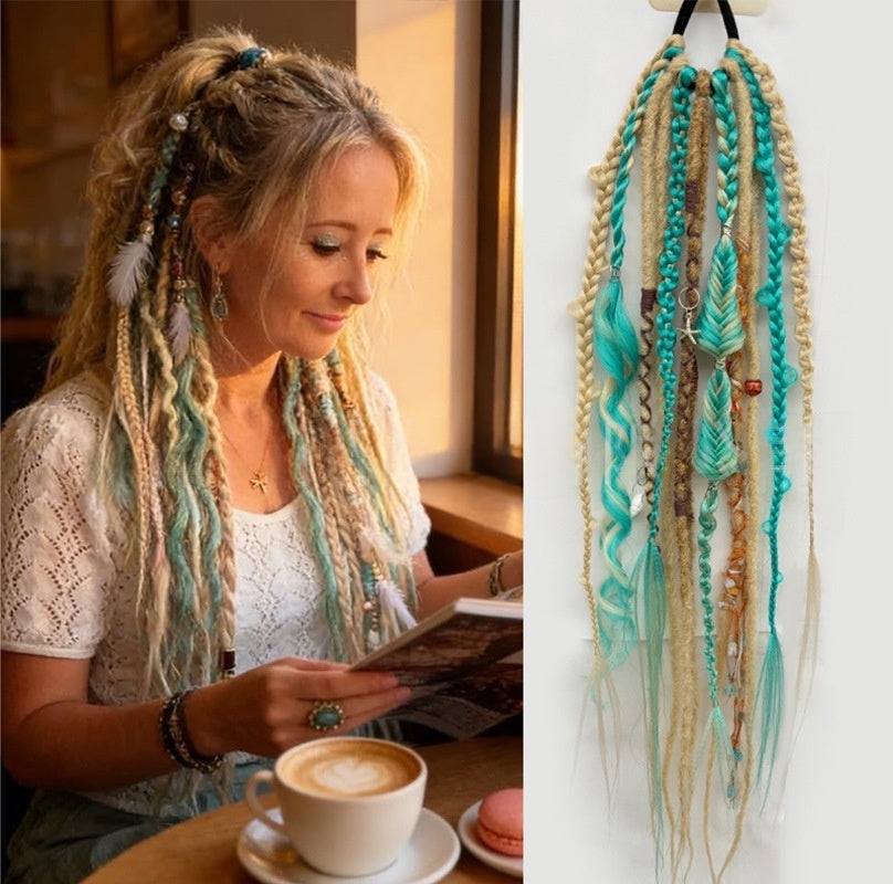 Trilumity Dreadlock Ponytail in Gold, styled detail