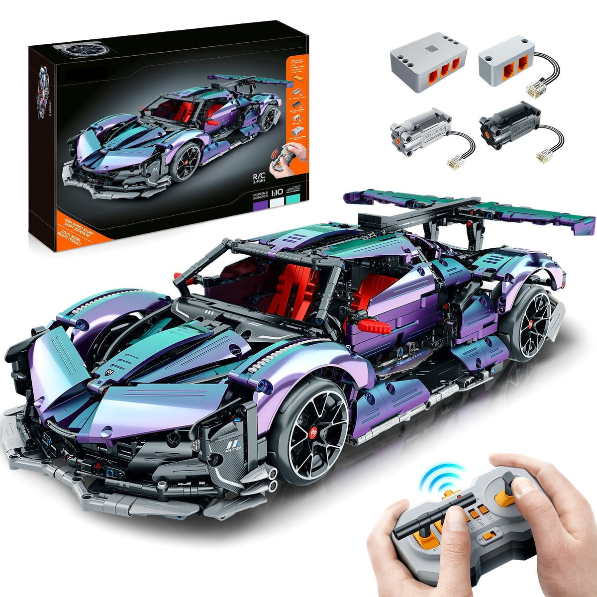Trilumity Motorized Building Block Set: 1: 10 Apollo Super Plated Sports Car, Remote Control Drift, Electric Gullwing Doors, 2036-Piece