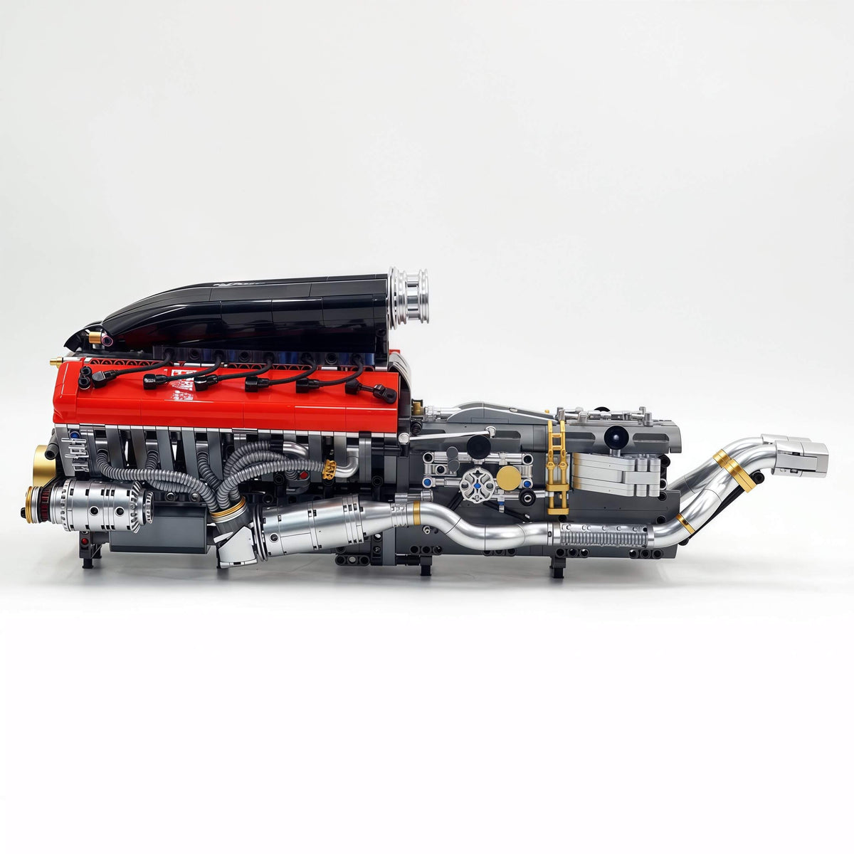 Trilumity Building Block Set: Motorized Large Ferrari Sp3 V12 Engine | 12-Cylinder Prancing Horse Engine Package (2155-Piece)