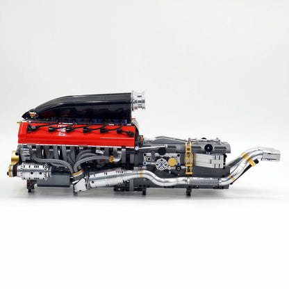 Trilumity Building Block Set: Motorized Large Ferrari Sp3 V12 Engine | 12-Cylinder Prancing Horse Engine Package (2155-Piece)