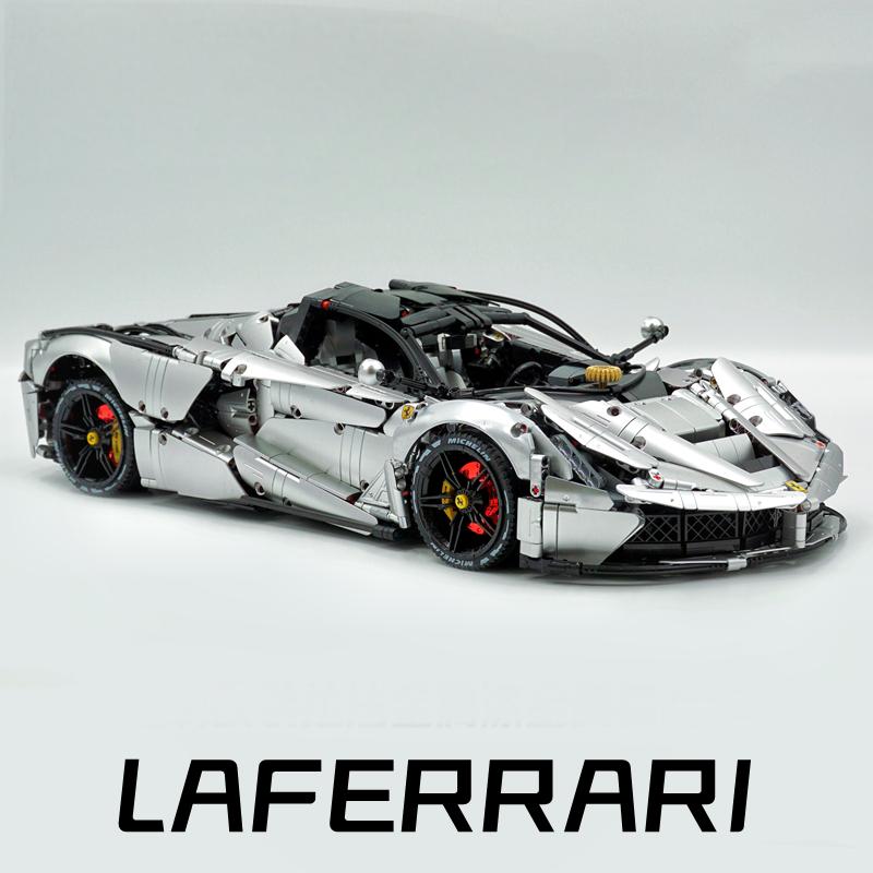 Trilumity LaFerrari C6 Sportcar, Customized Metal Silver Building Block Set, 1:8 Scale, Remote Control, 4,739-Piece