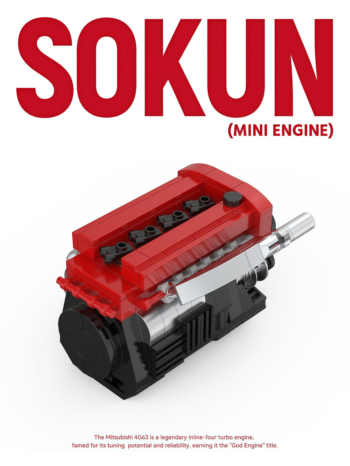 Trilumity Building Block Set: Mitsubishi Evo 4G63 Engine | Home Decor (216Piece)