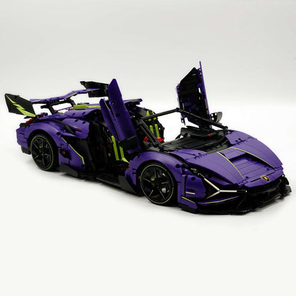 Trilumity Motorized Building Block Set: 1:8 Comet Purple Lamborghini Supercar with Remote Control – Electric Features, V10 Engine, and Custom Starry