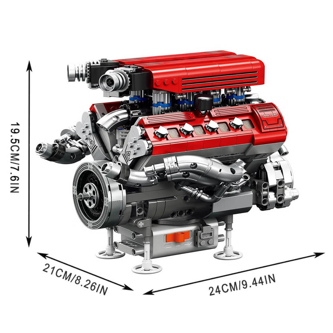 Trilumity Building Block Set: Motorised High-Revving V8 Italian Engine | Performance Engine Engineering | 1100-Piece