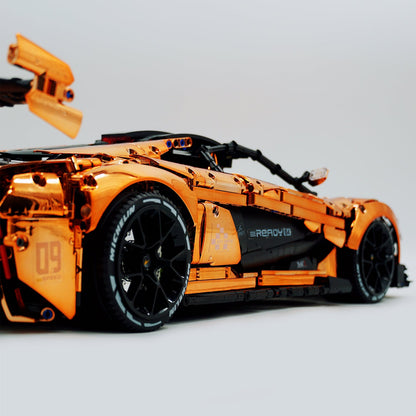 Trilumity Motorized Building Block Set: 1: 8 British Hybrid Hypercar Orange Gold Plating Supercar Building Sets with Remote Control, Electric lift