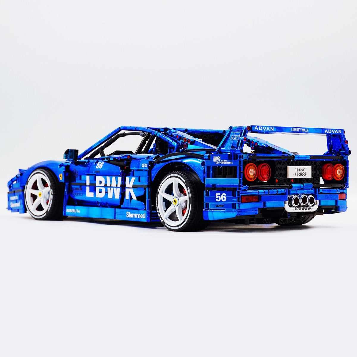 Trilumity Building Block Set: 1:8 The Ultimate 80s Turbo Icon Supercar | Lb Style Electroplated Mirror Royal Blue Edition (4026-Piece)
