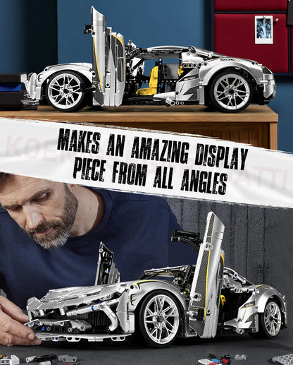 Trilumity Building Block Set: 1:10 Silver Koenigsegg Building Sets (2086Piece)