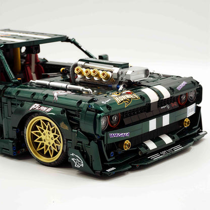 Trilumity Motorized Building Block Set: 1: 8 Dodge Challenger, Pearlescent Green Paint Customized Version (3751-Piece)
