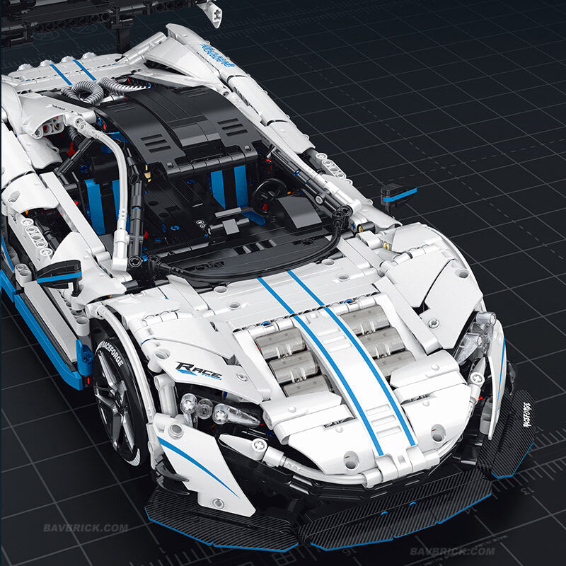 Trilumity Motorized Building Block Set: 1:10 Drifting Edition British Hybrid Hypercar | Remote-Controlled British Supercar | Metallic White Paint