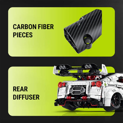 Trilumity Motorized Building Block Set: 1:8 Nissan GT-R R35 Widebody Edition | White Beast | 3939+-Piece