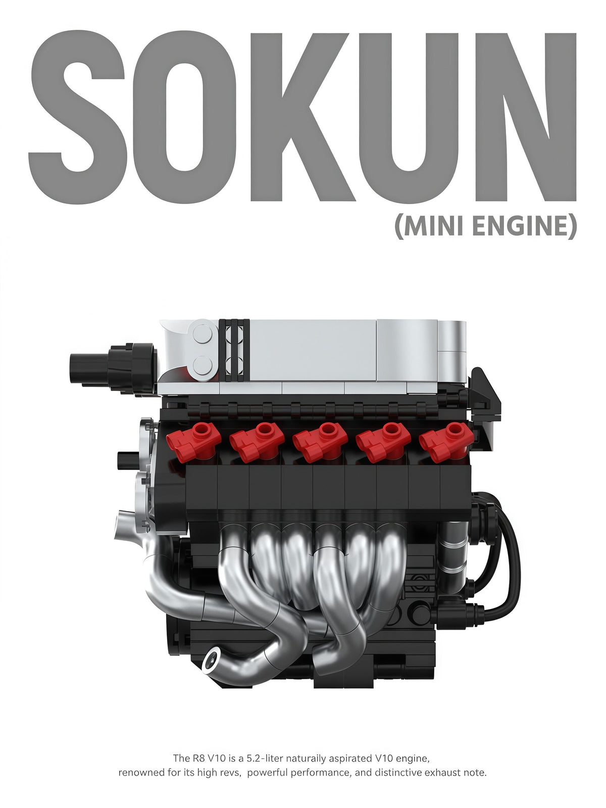 Trilumity Building Block Set: Audi R8 V10 Engine | Home Decor (392-Piece)