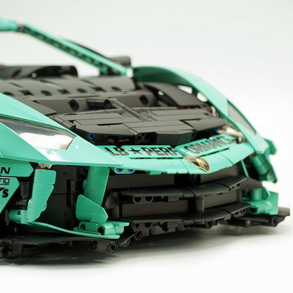 Trilumity Building Block Set: 1:8 Lamborghini Aventador Svj Lbwk | Baked Enamel Mint Green Limited Bull Widebody Supercar (4990+-Piece)