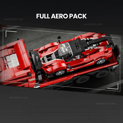 Trilumity Building Block Set: 1:24 Red Italian Hypercar & Scania Trailer Set (1728Piece)