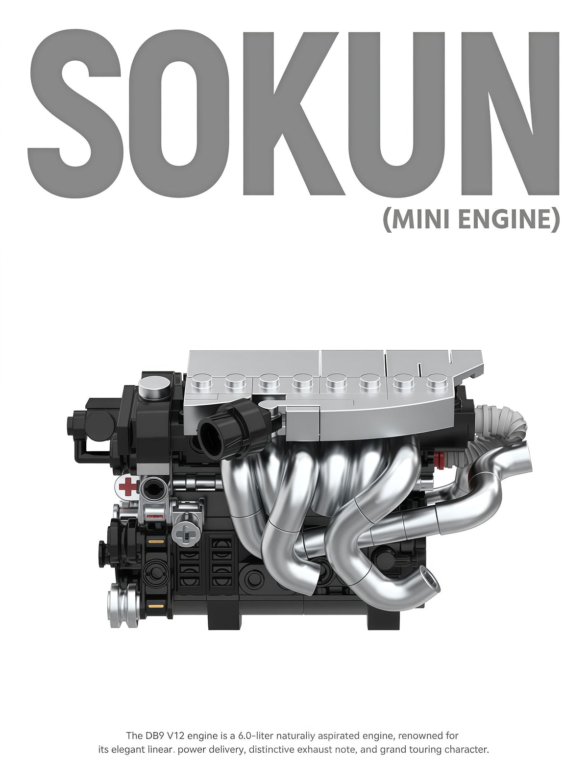 Trilumity Building Block Set: Aston Martin Db9 V12 Engine | Home Decor (375-Piece)