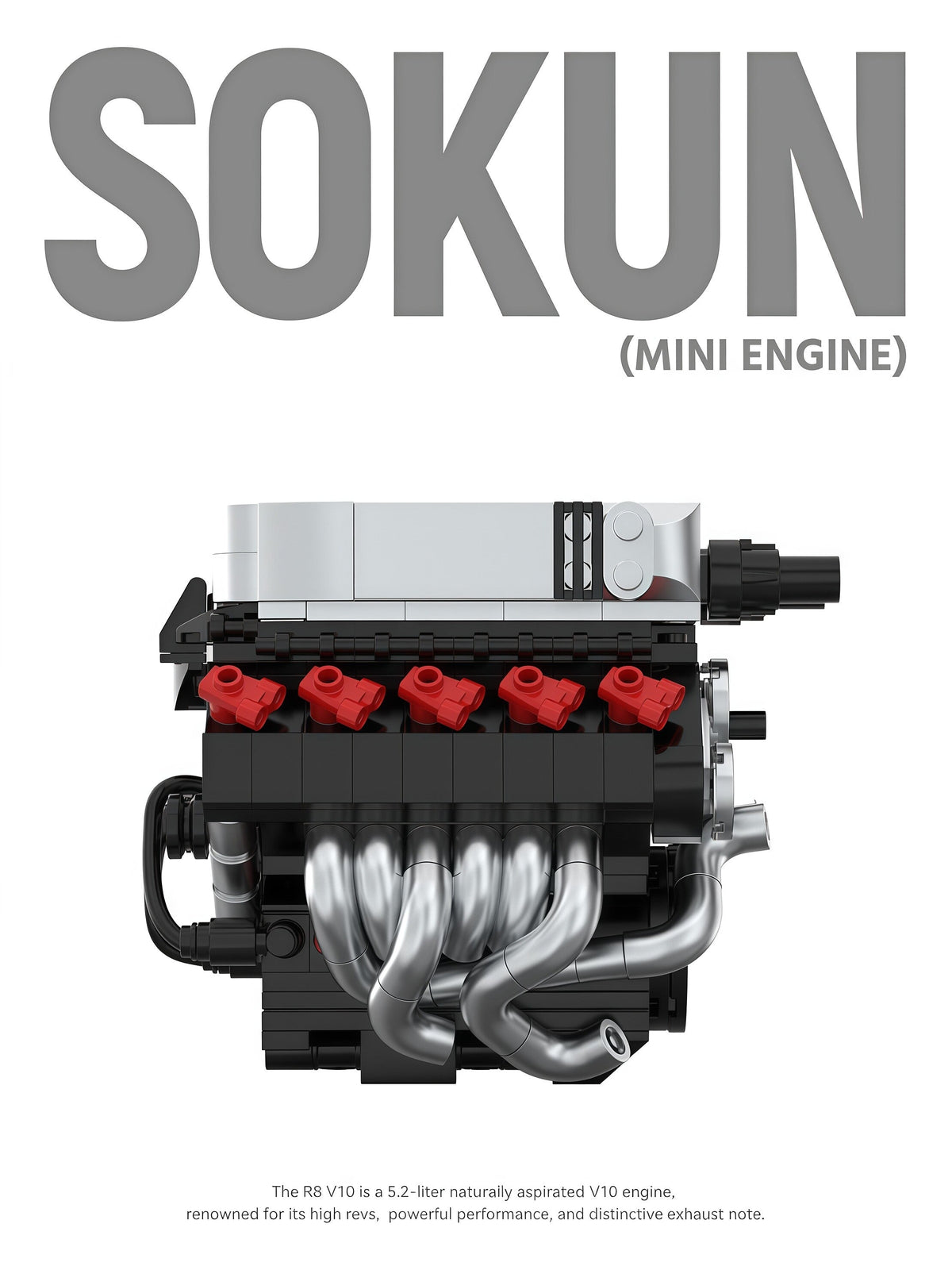 Trilumity Building Block Set: Audi R8 V10 Engine | Home Decor (392-Piece)