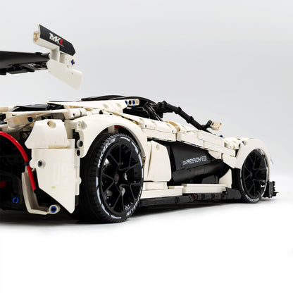 Trilumity Motorized Building Block Set: 1: 8 British Hybrid Hypercar White Goddess Supercar Building Sets with Remote Control, Electric lift tail
