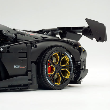 Trilumity Motorized Building Block Set: 1:8 Italian Bull Jota V12 Hypercar – Barrel Plated Matte Black Customized Edition (3260-Piece)