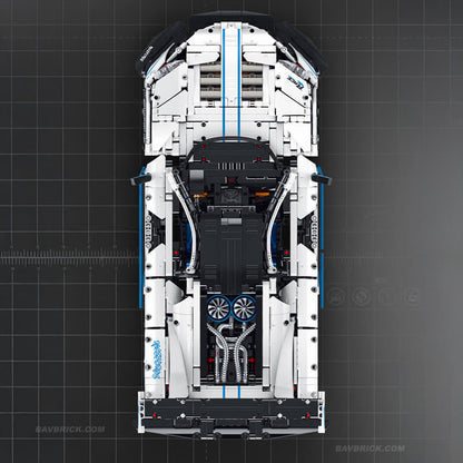 Trilumity Motorized Building Block Set: 1:10 Drifting Edition British Hybrid Hypercar | Remote-Controlled British Supercar | Metallic White Paint
