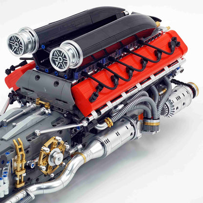 Trilumity Building Block Set: Motorized Large Ferrari Sp3 V12 Engine | 12-Cylinder Prancing Horse Engine Package (2155-Piece)