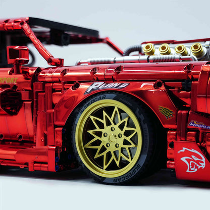 Trilumity Motorized Building Block Set: 1: 8 Dodge Challenger, Electroplating Mirror Red Customized Version (3751-Piece)