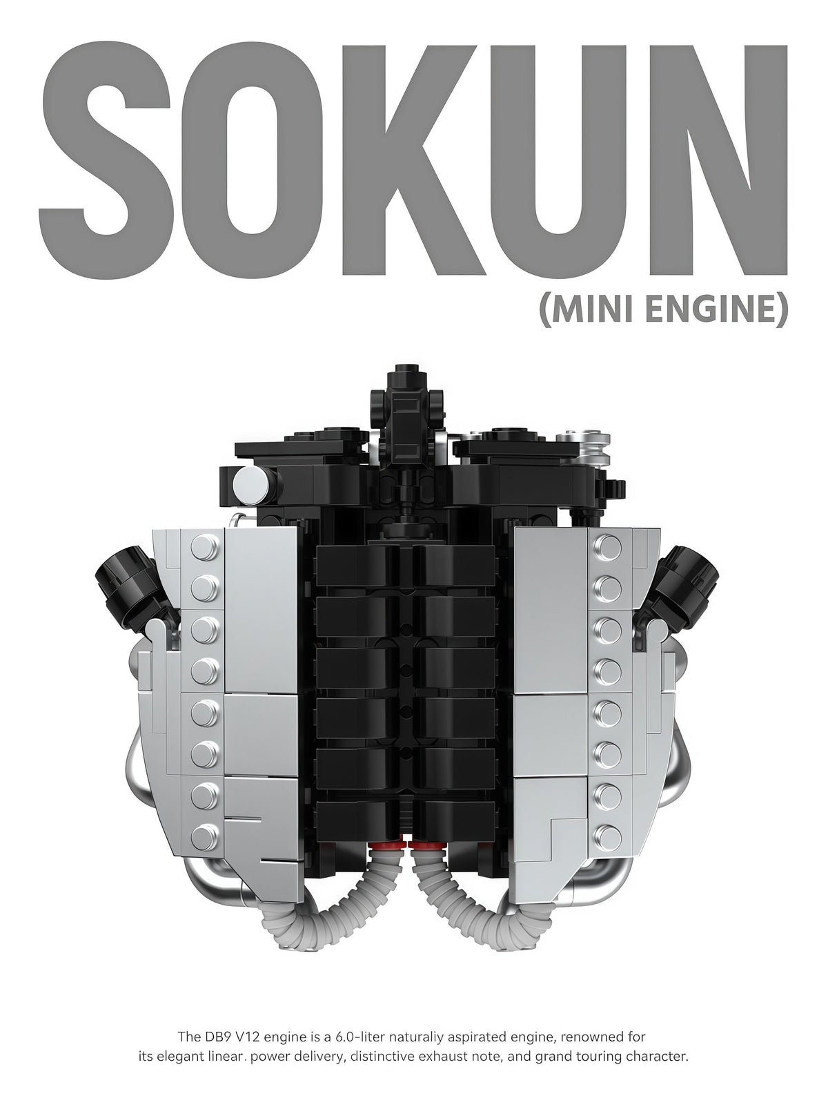 Trilumity Building Block Set: Aston Martin Db9 V12 Engine | Home Decor (375-Piece)
