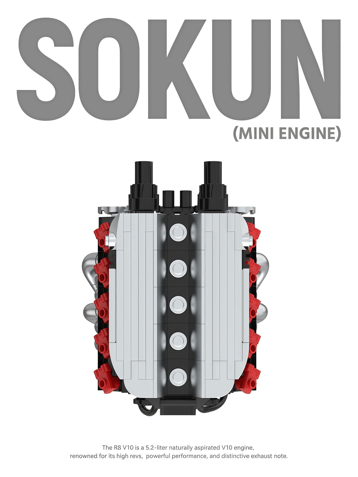 Trilumity Building Block Set: Audi R8 V10 Engine | Home Decor (392-Piece)