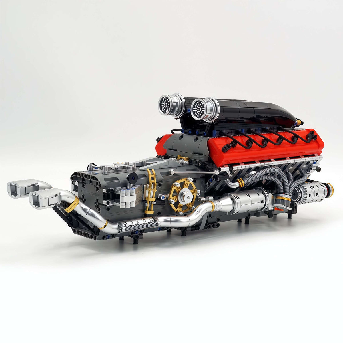 Trilumity Building Block Set: Motorized Large Ferrari Sp3 V12 Engine | 12-Cylinder Prancing Horse Engine Package (2155-Piece)