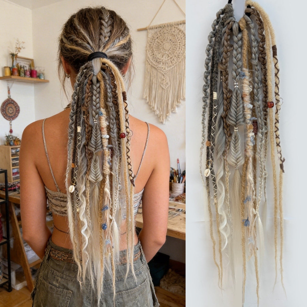Trilumity Dreadlock Ponytail in Gold, hairline close-up