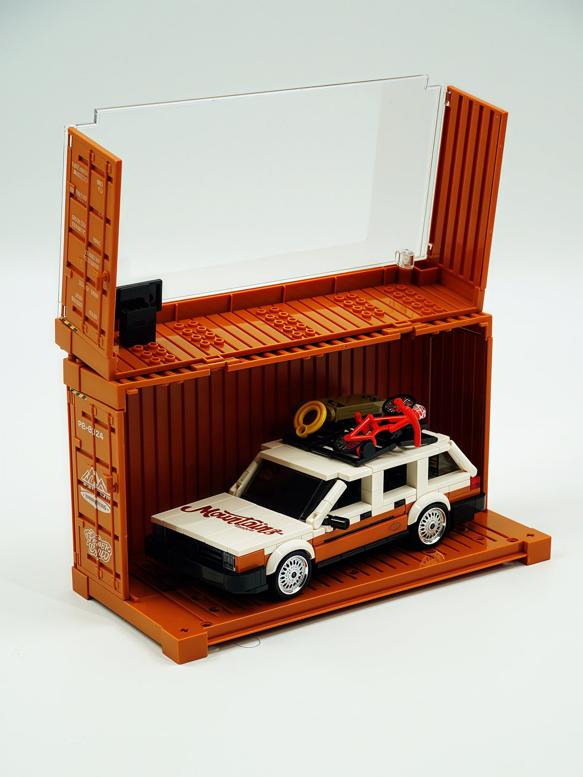 Trilumity Building Block Set: Volkswagen Santana 80s German Wagon Sleeper with Container Display Case(457-Piece)