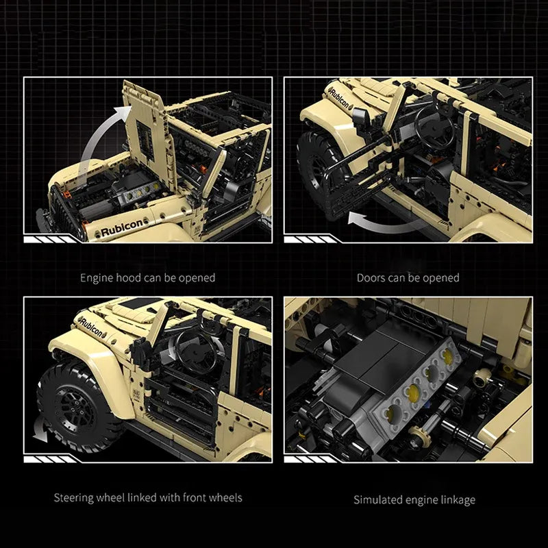 Mould King MOC Motorized Building Block Set: RC Jeep Wrangler SUV Car, Model K13184