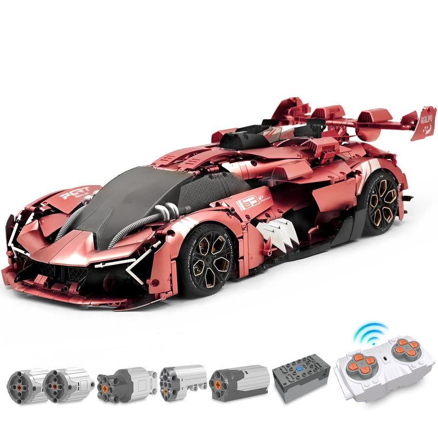 Trilumity Motorized Building Block Set: 1:8 Pink Lamborghini Tp90 Sports Car with Remote Control, Electric Suspension Lifting, Electric Doors Remote